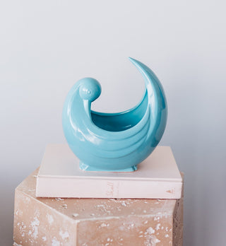 RARE Vintage Ceramic Fitz & Floyd Dove Footed Crescent Planter, Turquoise