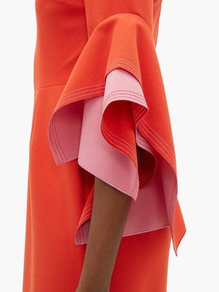 Roksanda Ronda Red Pink Midi Dress for Hire. Sleeve Detail