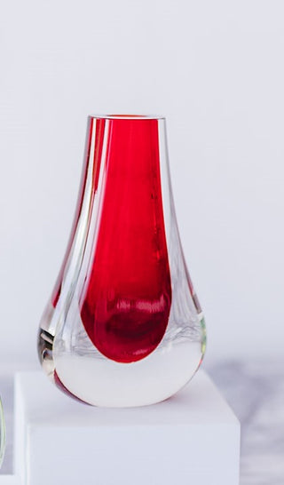 Whitefriars Ruby Red Glass Teardrop Vase #9572 by Geoffrey Baxter