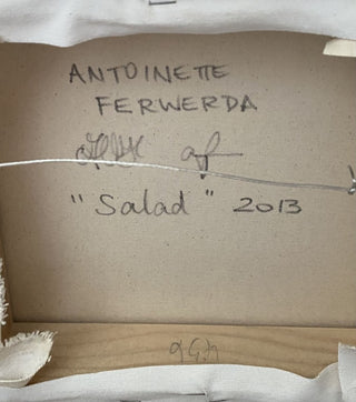 Antoinette Ferwerda Mixed Media Artwork Titled Salad, Rear of Frame showing Artists Signature, in Excellent Used Condition