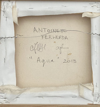 Antoinette Ferwerda Mixed Media Artwork Titled Aqua, Rear of Frame showing Artists Signature, in Excellent Used Condition