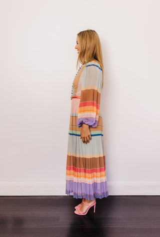 Zimmermann Rainbow Striped Crepe De Chine Midi Dress for Hire. Side