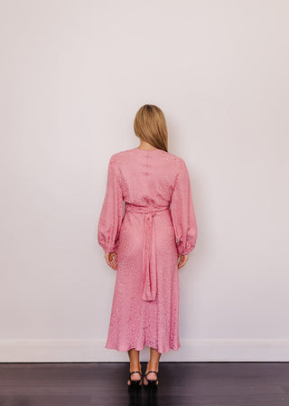 Scanlan Theodore Pink French Textured Weave Dress for Hire. Back