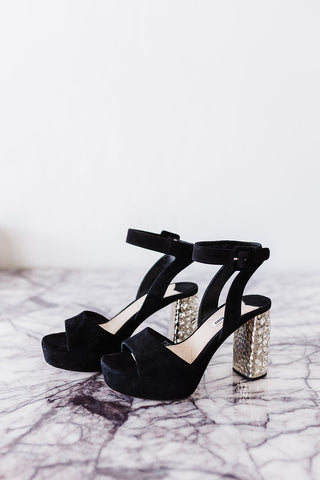 Miu Miu Black Sandals with Crystal Embellished Heel