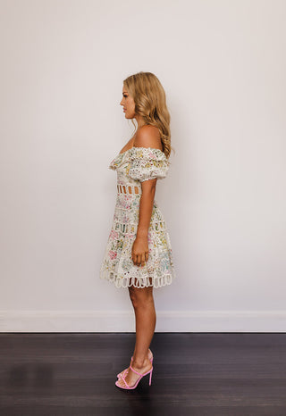 Zimmermann Heathers Off the Shoulder Dress for Hire. Side.