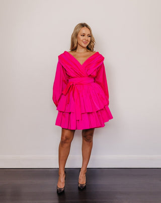 Alin Le Kal Chloe Fushia Dress for Hire, Front Pose