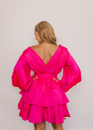 Alin Le Kal Chloe Fushia Dress for Hire, Back Close Up