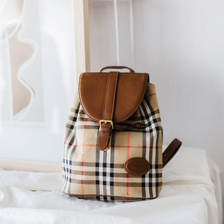 Burberry Nova Plaid Canvas Leather Backpack, Excellent Condition